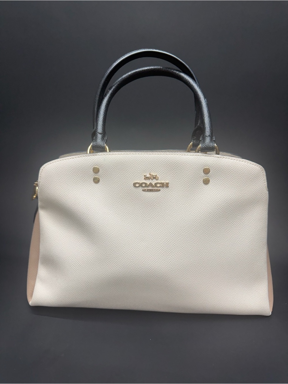 Coach Two-Tone Cream Satchel with Black Handles